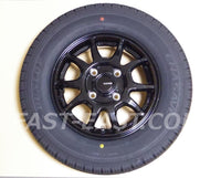 12 inch 4x100 Wheel Rim & 145/80R12 Tire Set HOT STUFF G-SPEED G-06 Metallic Black for Kei Car / Truck