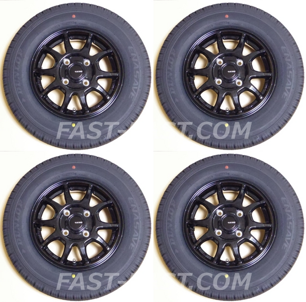 12 inch Wheel Rim & Tire Set HOT STUFF G-SPEED G-06 Metallic Black for Kei Car / Truck